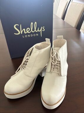 Shellys London Cream Lace-Up Platform Ankle Boots